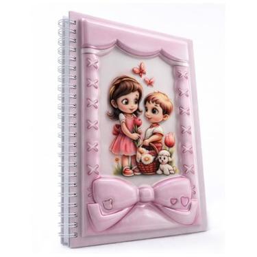Imagem de omatek smart technologies Caderno espiral A5 com capa brilhante 3D – Caderno de capa dura fofo com 80 folhas – Caderno escolar para crianças, meninas e meninos – Lindos amigos