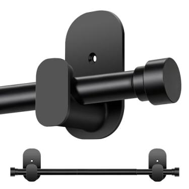 Imagem de TONIAL Varão de cortina de 2,6 a 1,5 m, hastes de cortina sem perfuração de 5/8 polegadas para janelas com suportes adesivos, haste pequena ajustável para cortinas com acabamento de cilindro duplo