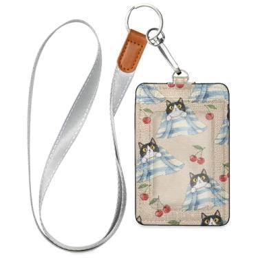 Imagem de Burbuja Porta-crachá de couro com cordão, etiqueta de identificação de gatos com 1 janela transparente para identidade e 2 compartimentos para cartão para escritório, enfermeira, professor, médico