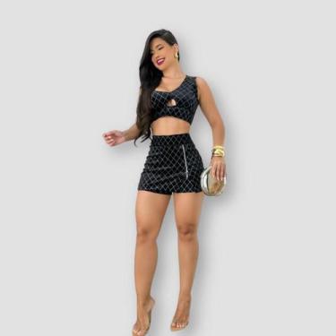 Imagem de Conjunto Feminino Cropped Manga + Short Saia Ziper 0644 - Bellucy Moda