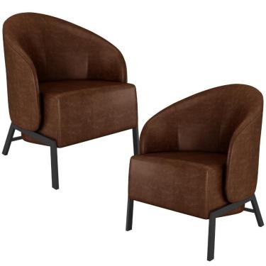 Imagem de Kit 02 Poltronas Decorativa Para Sala Living Pés Industrial Sierra K01 Couríssimo Marrom - Lyam Decor