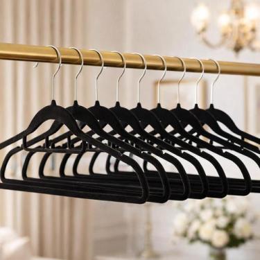 Imagem de Kit 24 Cabide de Veludo Preto Antideslizante Rayco Cor:Preto - KIAN IM