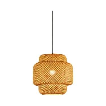 Imagem de Luminária Pendente De Bambu Natural E Rattan De 30cm, Lustre LED E27, 