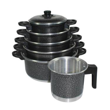 Imagem de Jogo Kit de Panela Caçarola + Caneco Leiteira 6 Peças Grande Cor:Preto