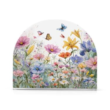 Imagem de Suporte de guardanapo com estampa de borboletas brancas de flores da primavera para mesa dispensador de guardanapo de acrílico para cozinha mesa de jantar decorações de cozinha de primavera para festa