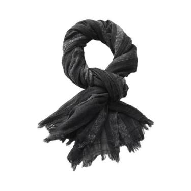 Imagem de Cachecol Listrado Unissex De Algodão E Linho Macio E Quente Com Franja