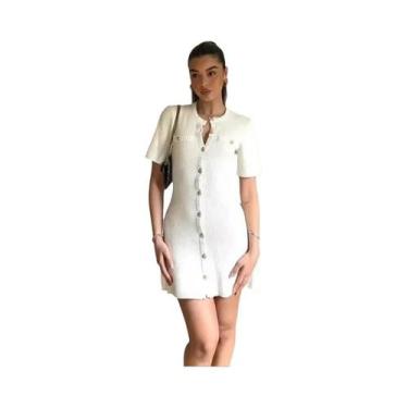 Imagem de Vestido Mini Elegante Branco De Tricô Para Mulheres, Slim, Com Botão M