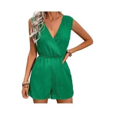 Imagem de Macacão Feminino Sem Mangas Com Decote Em V Casual De Verão, Conjunto 