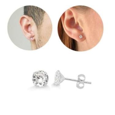 Imagem de Brinco Masculino Feminino Prata Legítima 925 Ponto Luz Zircônia 4mm Pequeno 2º Furo PAR-Unissex