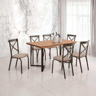 Imagem de Mesa Michigan 160cm Estilo Industrial Com Pés De Madeira Castanho Base Preta