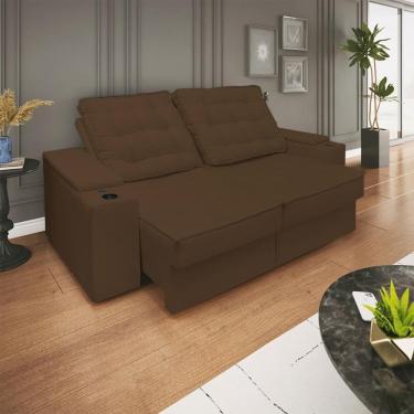 Imagem de Sofá Retratil Reclinavel 3 Lugares 2,30m Porta Copo USB Marrom