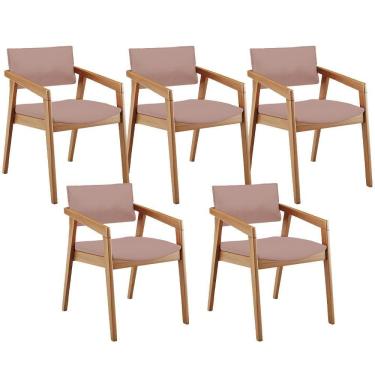 Imagem de Kit 05 Cadeiras Para Sala De Jantar Estar Living Giorgia B04 Linho Rosê
