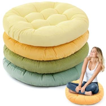 Imagem de Jerify Almofadas de chão 55 x 55 cm quadradas redondas grandes almofadas de chão para sala de aula adulto meditação piquenique festa almofada para sentar presente de Natal (redonda, amarelo-verde, 4