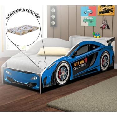 Imagem de Cama Quarto Carro Infantil Baú C/ Colchao Grade de Proteção - VITAMOV,