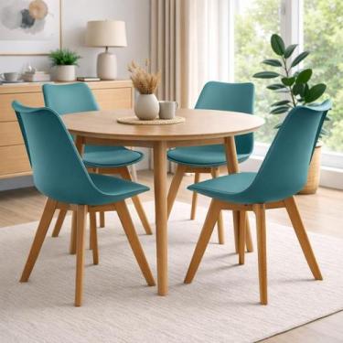 Imagem de Kit 4 Cadeiras Coloridas De Jantar Com Assento Estofado Cozinha Airbnb