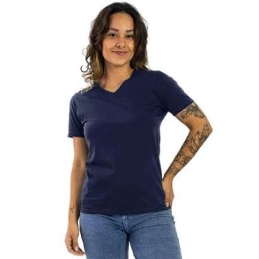 Imagem de Camiseta Baby Look Gola V Algodão Feminina Básica Mirante-Feminino