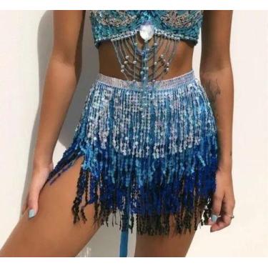 Imagem de Saia Feminina Carnaval Festa Franja Réveillon Paetê Brilho Preto Doura