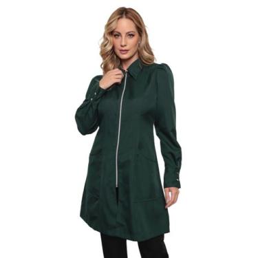 Imagem de Jaleco Feminino em Oxford Eli Zíper Manga Longa Verde Musgo - gardenia