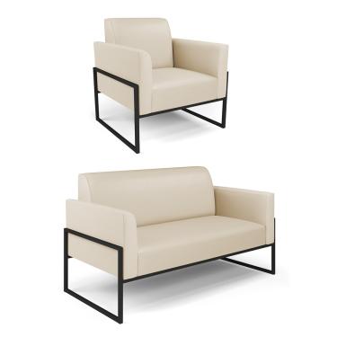 Imagem de Sofá Namoradeira com Poltrona Base Industrial Alta Preto Marisa Corino Bege D03 - D'Rossi