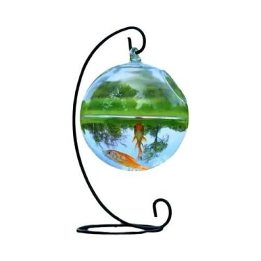 Imagem de Aquário De Vidro Transparente Redondo Retangular Suspenso Com Suporte 