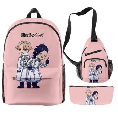 Imagem de Conjunto de mochilas Tokyo Pink Anime com impressão 3D para crianças, 