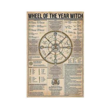 Imagem de Placa De Metal Retrô Com Rodas Do Ano, Tema Bruxa, Para Decoração De P