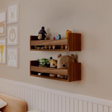 Imagem de Kit 2 Prateleiras Porta Brinquedos Freijó 70 x 12cm Suporte Invisivel 