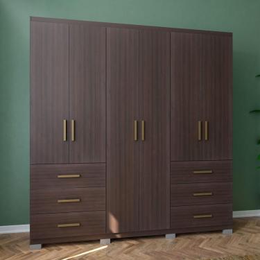 Imagem de Guarda Roupa Casal Santiago 6 Portas de Bater 6 Gavetas MDP Café Bartira Móveis