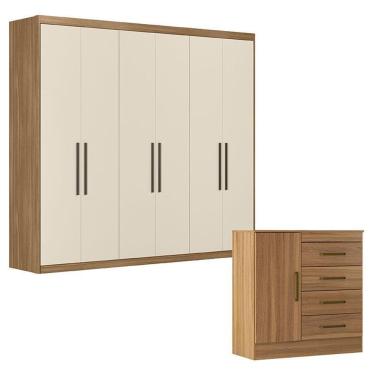 Imagem de Cômoda e Guarda Roupa Casal Montevideu Venice 62780 7 Portas Giratórias 8 Gavetas MDF M...