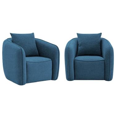 Imagem de Kit 02 Poltronas Decorativas Sala De Estar Recepção Florença Linho - Adj DeAzul Royal