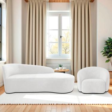 Imagem de Kit Divã Recamier Orgânico França 160cm Lado Direito E Poltrona Amore Bouclé Branco