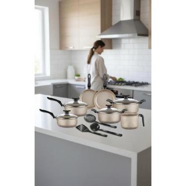 Imagem de Jogo Panelas Antiaderente 10pçs Bege C/ Tampas Vidro - Congratulations