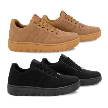 Imagem de Kit 2 Tênis Street Ollie Masculino Kings Conforto, 39, Camel, Preto
