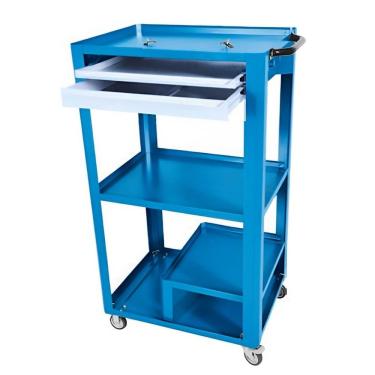 Imagem de Rack para Computador Aberto 116cm em Aço com Gavetas e Rodízios Azul Fosco