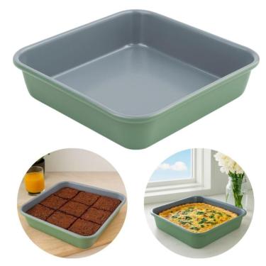 Imagem de Forma Quadrada 24cm Para Brownie Pão Bolo Torta Aço Verde
