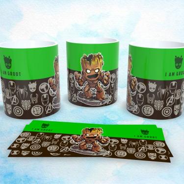 Imagem de Caneca de Porcelana 325ML Vingadores Marvel Groot para Bebidas Quentes e Frias com Estampa Branca Outras Marcas