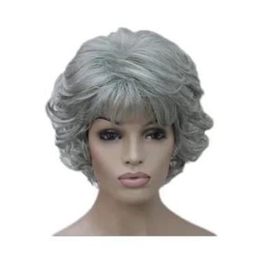 Imagem de Peruca Feminina De 2 Tons, Cinza E Branca, Cabelo Encaracolado Curto E