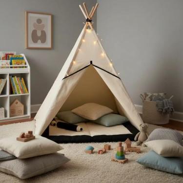 Imagem de Cabana Barraca Toca Infantil+tapete acolchoado preto 135x90x90cm canti