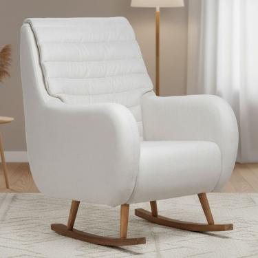 Imagem de Poltrona de Amamentação Com Balanço Base Milka Sky D02 Linho Branco C-419 - Lyam Decor