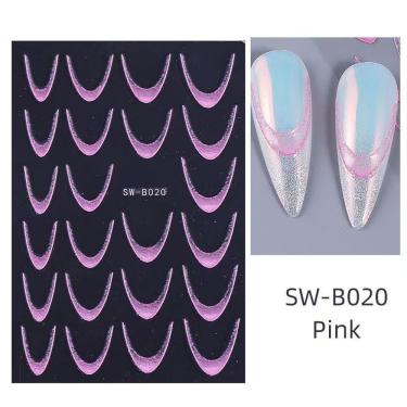 Imagem de Adesivo de Unhas Sw-b0 para Decoração 3d Gradiente Linha Francesa Azul Rosa Roxo Verde Oem