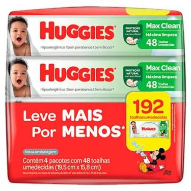 Imagem de Toalhas Umedecidas Huggies Max Clean 4 Pacotes com 48 Unidades Cada Le