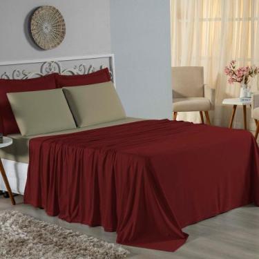 Imagem de Jogo de Cama Casal Viúva Nobre 4 Peças Malha 100% Algodão - Vinho / Av