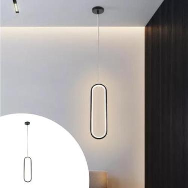 Imagem de Pendente Moderno Oval 3000K para Cabeceira de Cama, PRETO