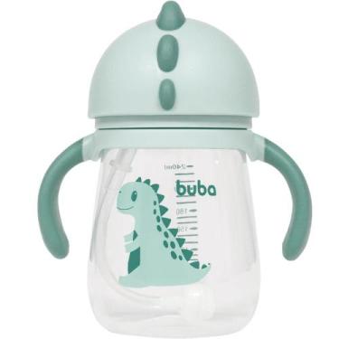 Imagem de Copo Infantil Buba Dino Verde 240ml Com Canudo Silicone e Dispositivo