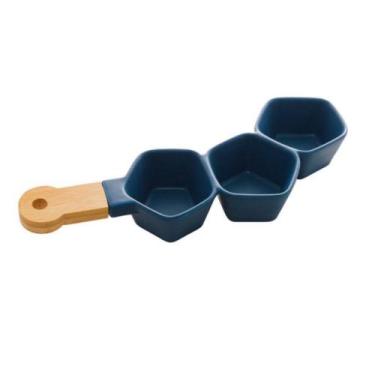 Imagem de Petisqueira em Porcelana e bambu c/ 03 divisórias Matt 36cm - BonGourm