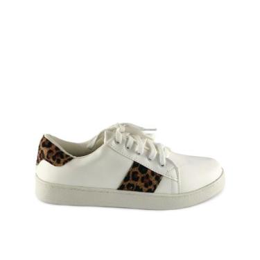 Imagem de Sapatenis Branco com Detalhes em Animal Print Onça nas Laterais e Calc