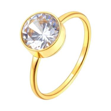 Imagem de Anel de Noivado Feminino Banhado a Ouro 18K com Zircônia Cúbica, 7, R,