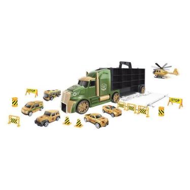 Imagem de Caminhão Maleta Militar Verde Porta Carrinhos 17 Peças - Gici Kids