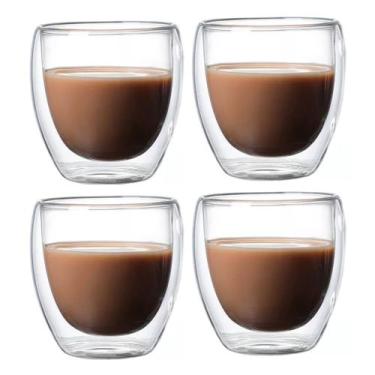 Imagem de Kit 4 Copos Vidro Borossilicato Parede Dupla Chá Suco 230ml - CLASS HO