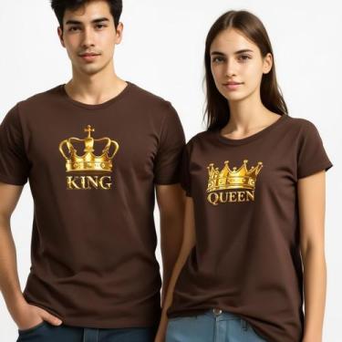 Imagem de Kit Camiseta Casal Plus Size King Queen Coroa Dourada Luxo Casual Prem